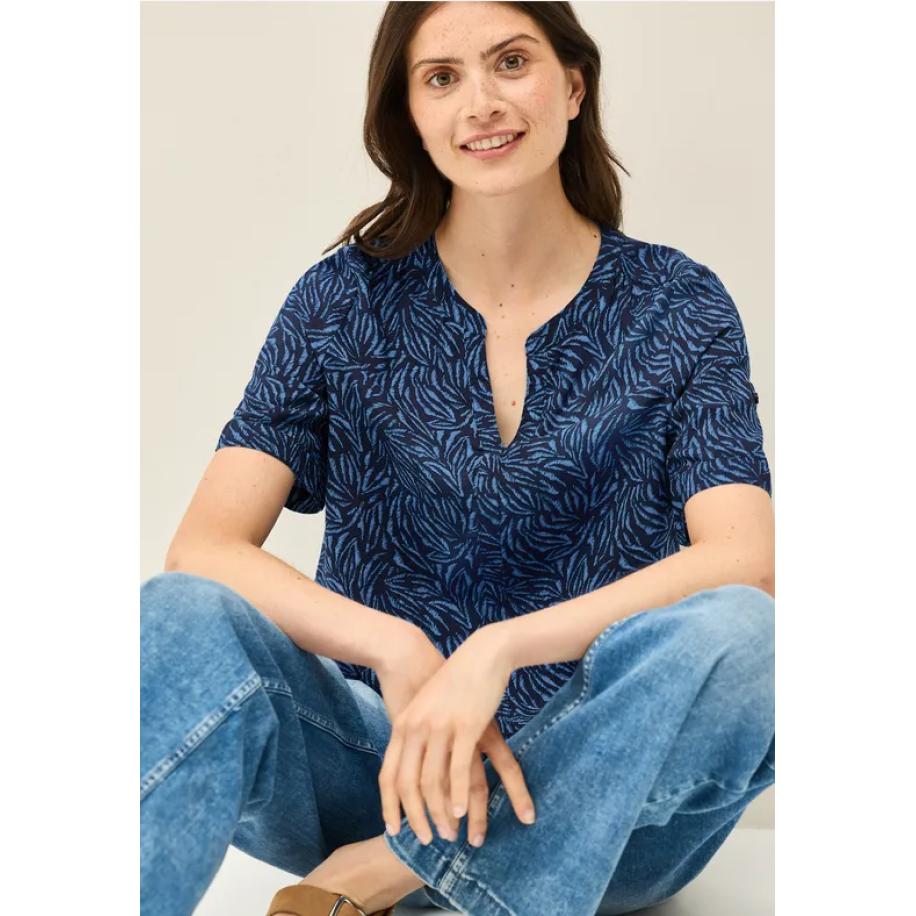 CECIL Gedessineerde blouse met gespleten hals Blauw