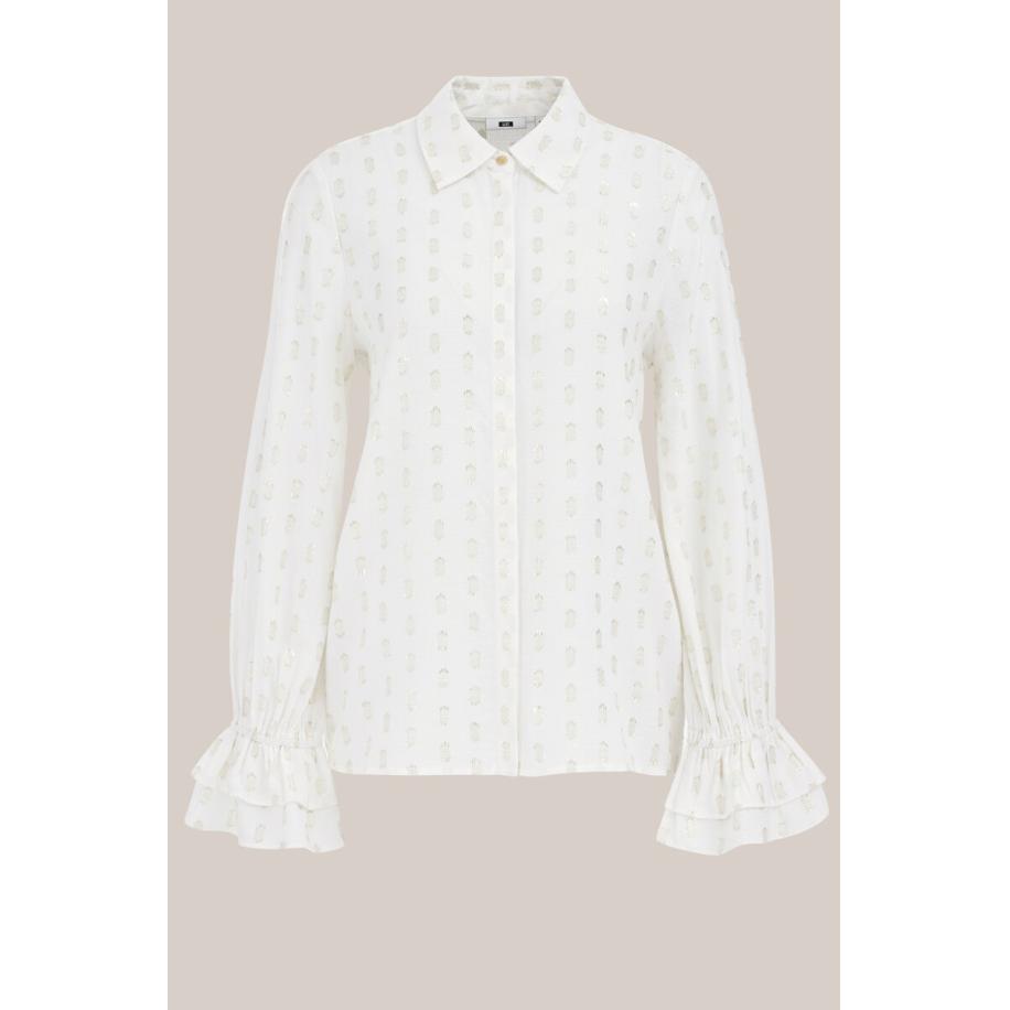 WE Fashion Dames blouse met glittergaren - Regular fit - Wit - Viscose - Maat: XS Wit