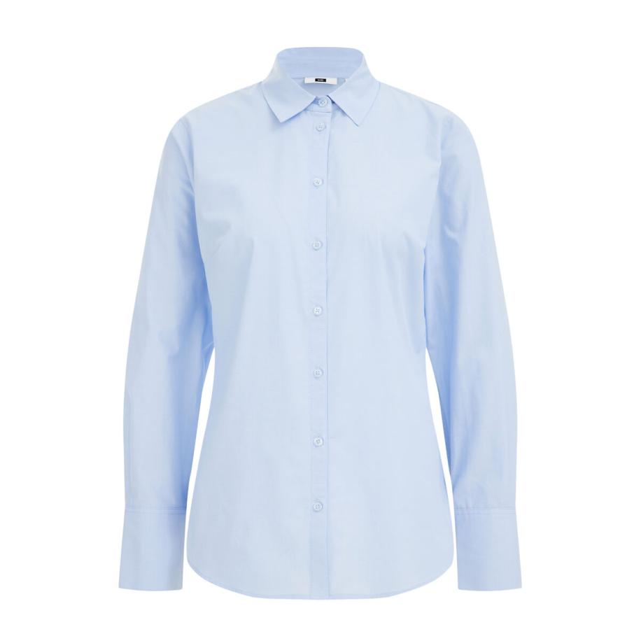 WE Fashion Dames regular fit overhemdblouse - Regular fit - Lichtblauw - Katoen - Maat: XS Blauw