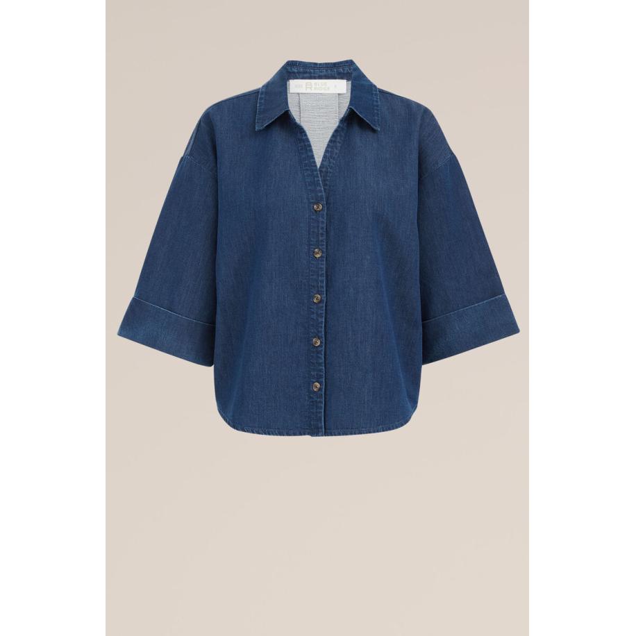 Blue Ridge dames denim blouse - Boxy Fit - Donkerblauw - Katoen - Maat: S Blauw