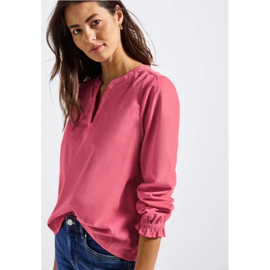 Street One Corduroy blouse met ruches Roze