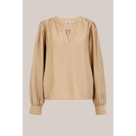 WE Fashion Dames blouse met ballonmouwen - Regular fit - Greige - Viscose - Maat: XS
