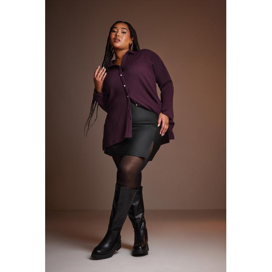 Yours Overhemd Met Textuur En Parelknoopsluiting In Paars Size 66-68 Paars