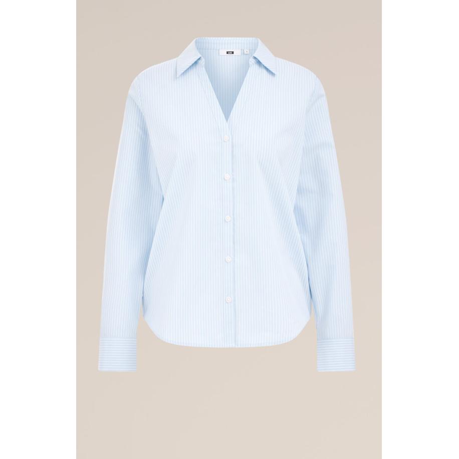 WE Fashion Dames blouse met V-hals - Regular fit - Lichtblauw - Katoen - Maat: XS Blauw