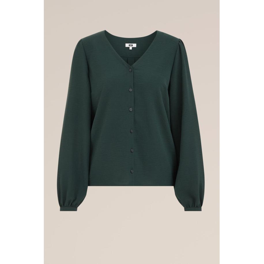 WE Fashion Dames blouse met V-hals - Regular fit - Donkergroen - Maat: XS Groen
