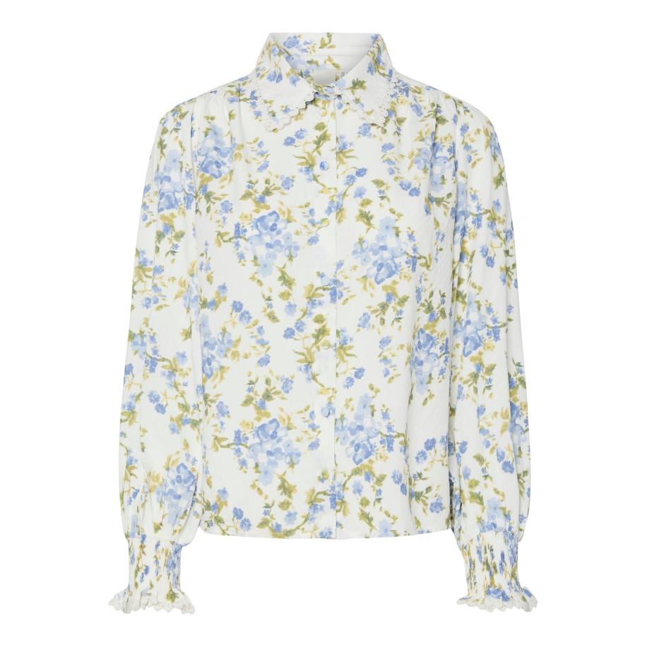 YAS Blouse YASTilera beige / royal blue/koningsblauw / olijfgroen / wit Wit