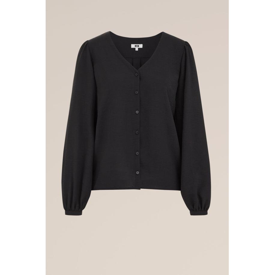 WE Fashion Dames blouse met V-hals - Regular fit - Zwart - Maat: XS Zwart