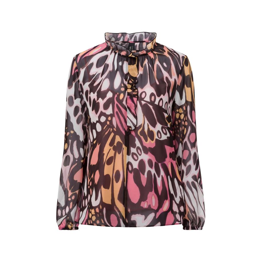Marc Cain Marc Cain Blouse chocoladebruin / oranje / pitaja roze / wit -