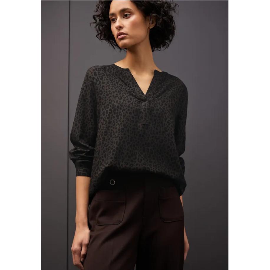 Street One Split hals leo blouse Bruin