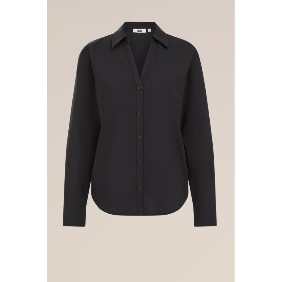 WE Fashion Dames blouse met V-hals - Regular fit - Zwart - Katoen - Maat: S Zwart