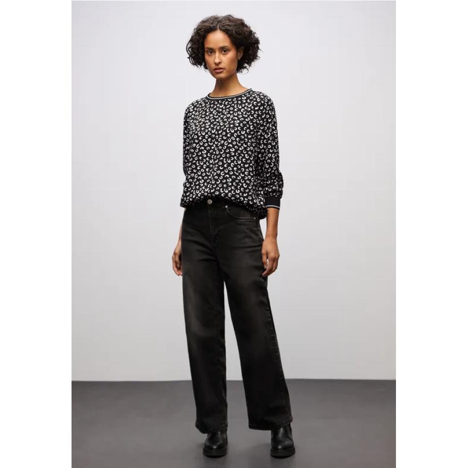 Street One Bedrukte blouse met tape details Zwart
