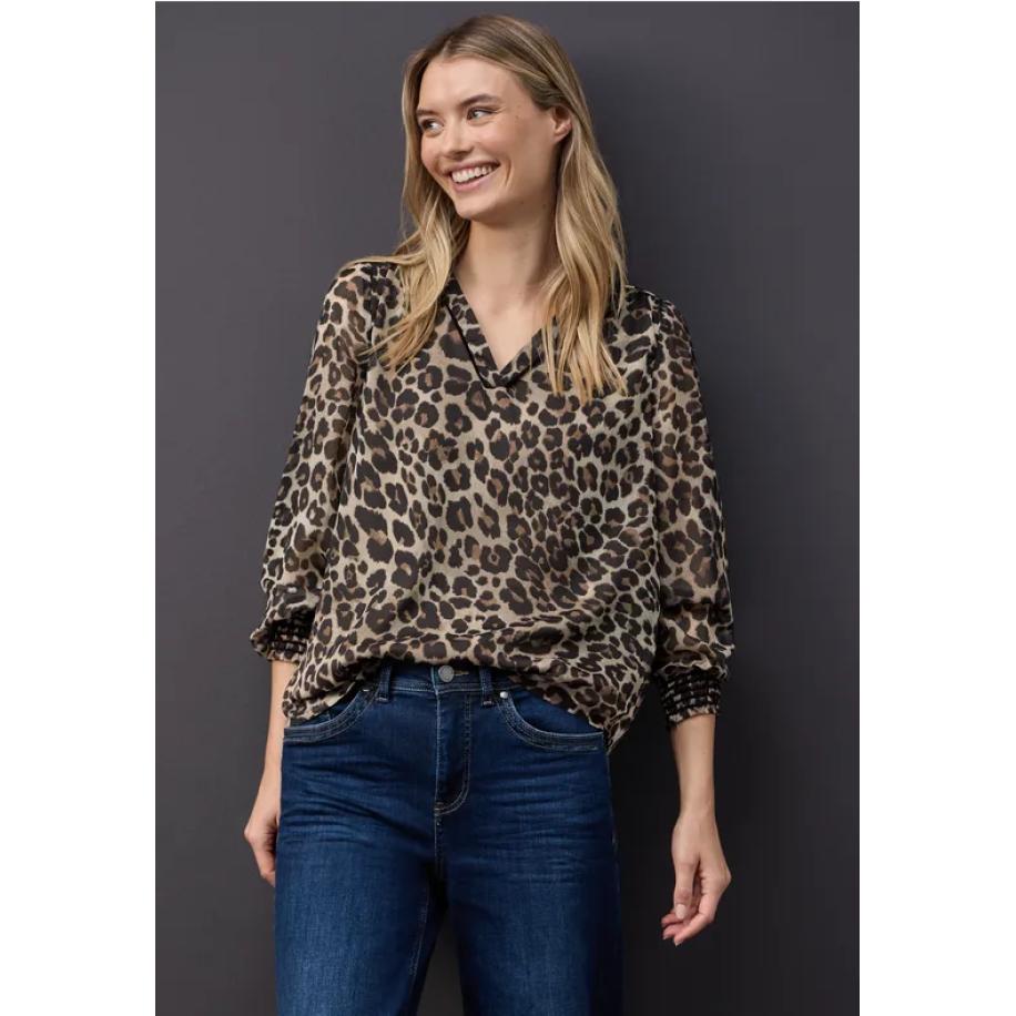 Street One Chiffon tuniek met tape - Bruin