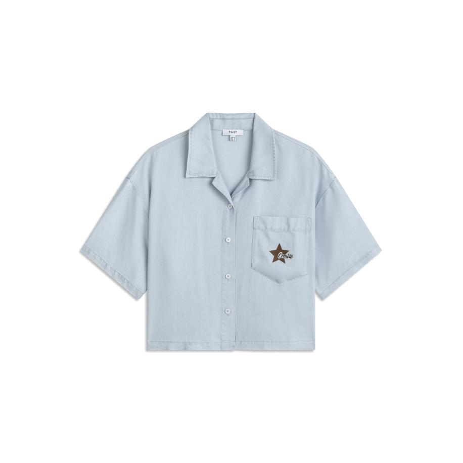 Twist Twist Blouse pastelblauw / bruin -