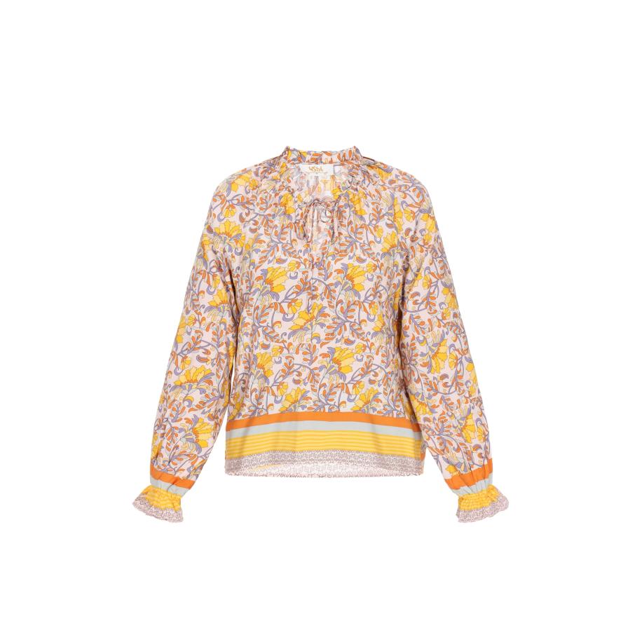 Gaya Gaya Blouse Fashion Look crème / hemelsblauw / geel / donkeroranje -