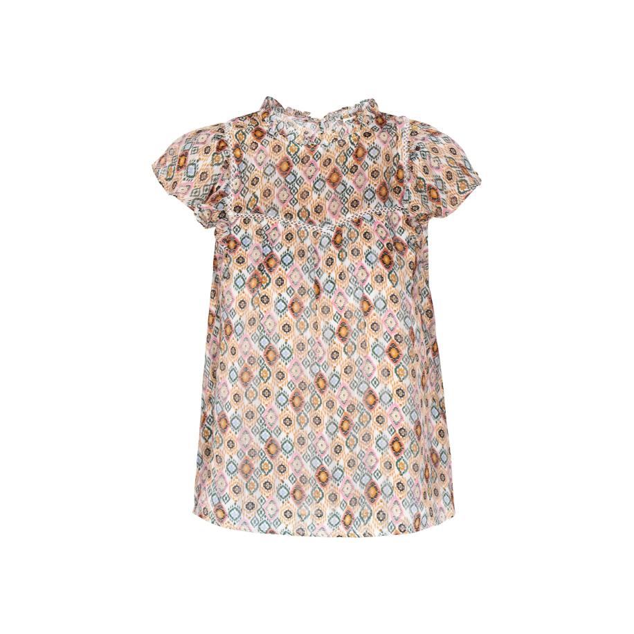 IZIA IZIA Blouse Ethno camel / rosa / zwart / wit -