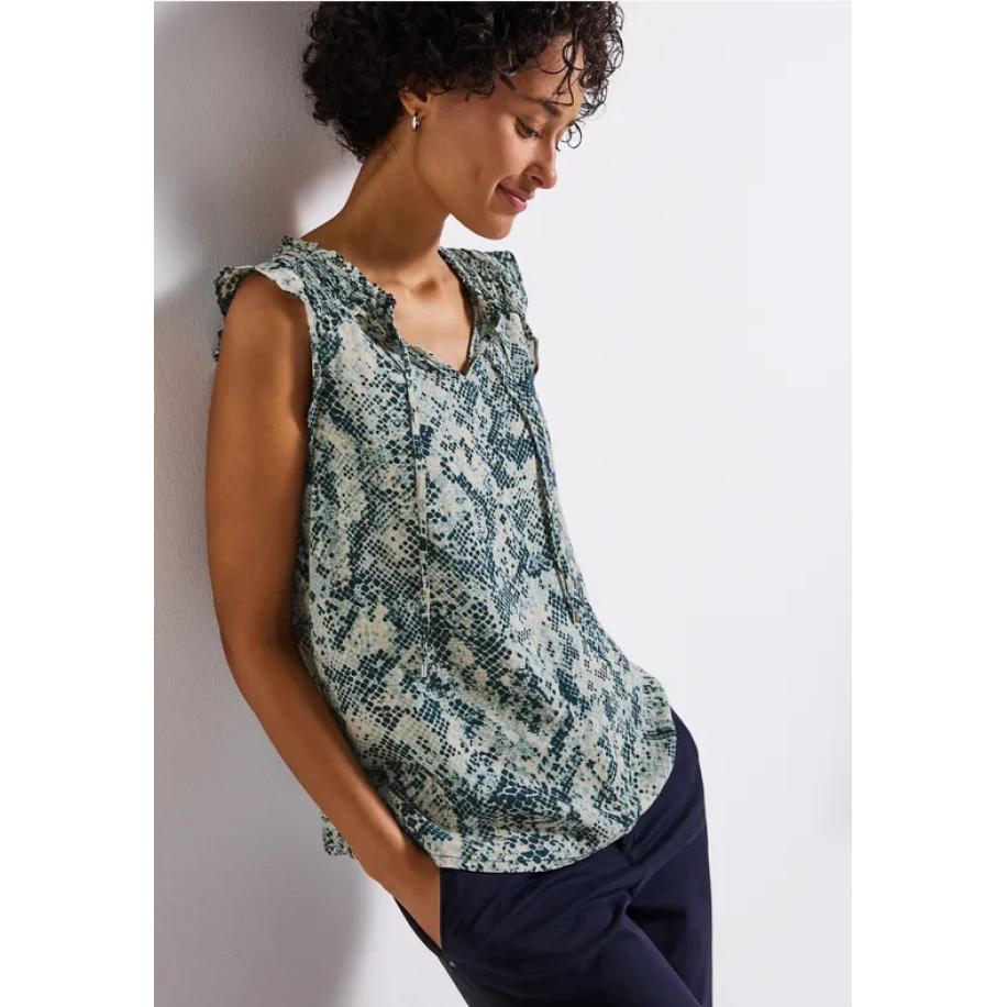 Street One Blousetop met print en ruches Blauw