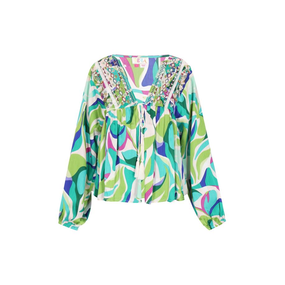 IZIA IZIA Blouse Fashion Look aqua / lichtgroen / magenta / offwhite -