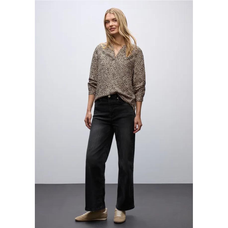 Street One Leo blouse met gespleten hals - Bruin