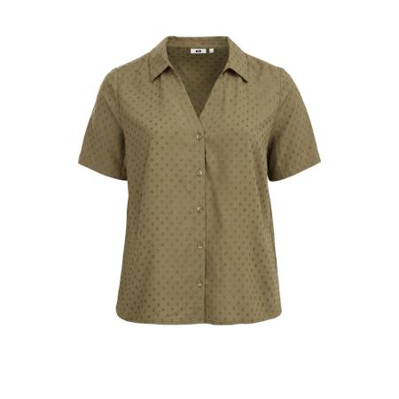 WE Fashion Dames blouse met structuur - Regular fit - Olijfgroen - Viscose - Maat: 48