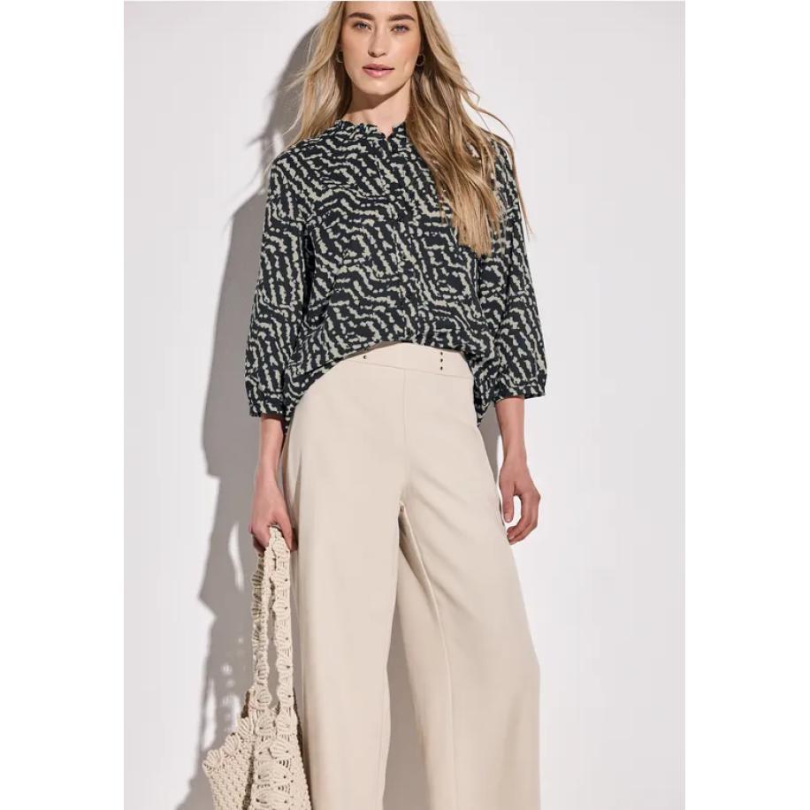 Street One Blouse met print en ruches Zwart