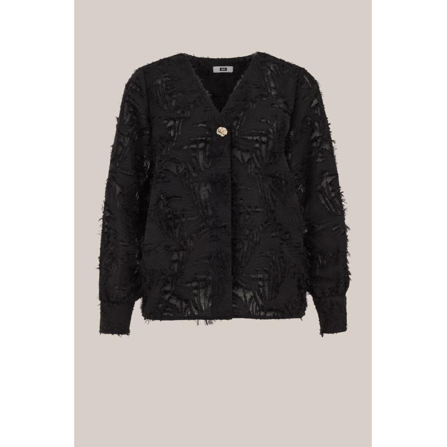 WE Fashion Dames blouse met jacquard-dessin - Regular fit - Zwart - Maat: XL Zwart