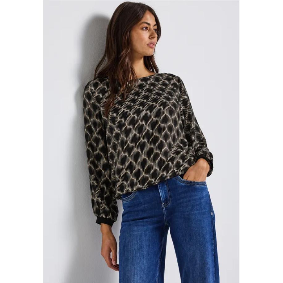 Street One Bedrukte blouse met elastische zoom Bruin