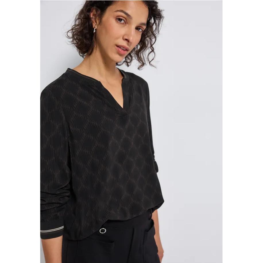 Street One Blouse met gespleten hals en tape Zwart