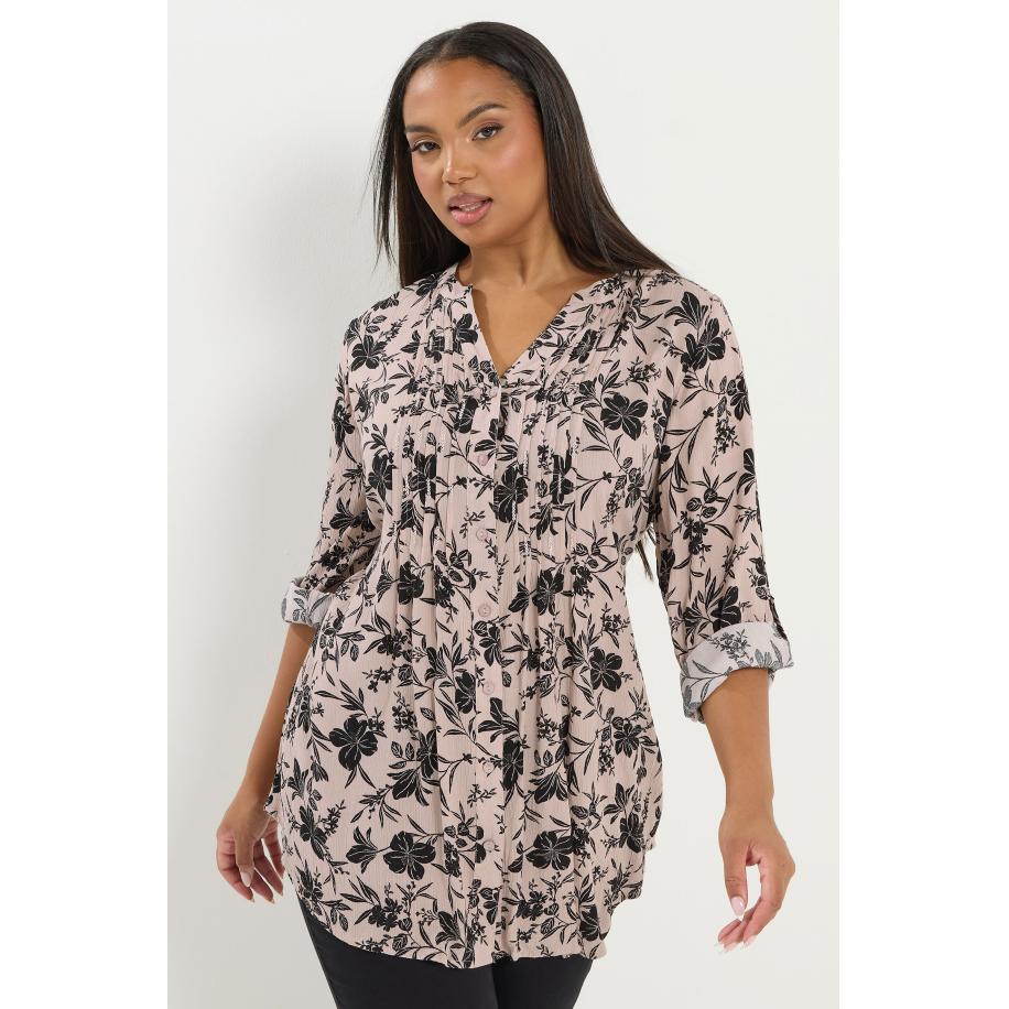 Yours Donkerroze Blouse Met Bloemenprint En Plooien Size 66-68 Roze