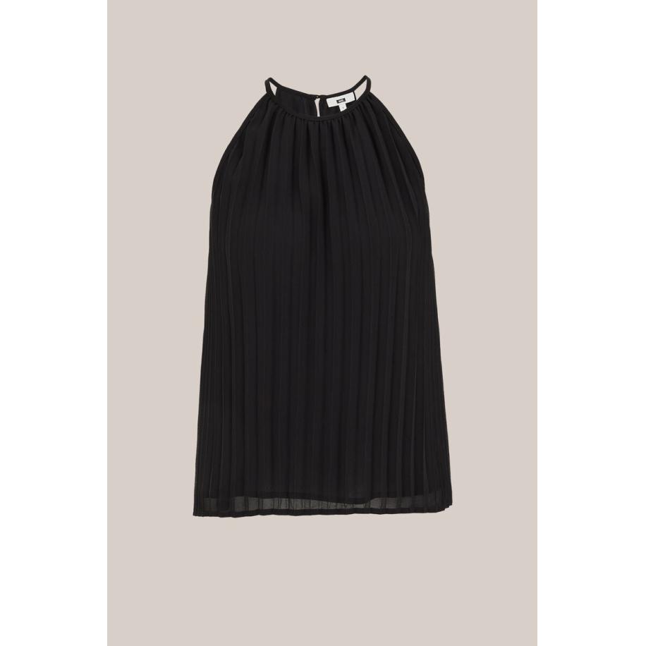 WE Fashion Dames plissé haltertop - Regular fit - Zwart - Maat: XS Zwart