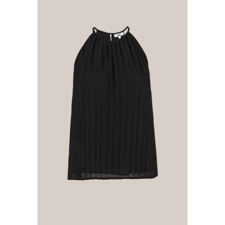 WE Fashion Dames plissé haltertop - Regular fit - Zwart - Maat: XS