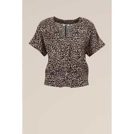 WE Fashion Dames blouse met structuur - Regular fit - Lichtbruin - Viscose - Maat: S