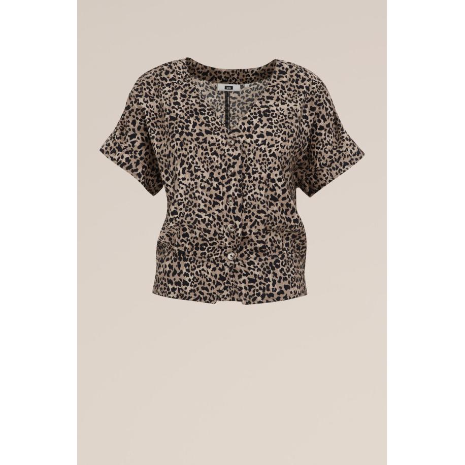 WE Fashion Dames blouse met structuur - Regular fit - Lichtbruin - Viscose - Maat: S Bruin