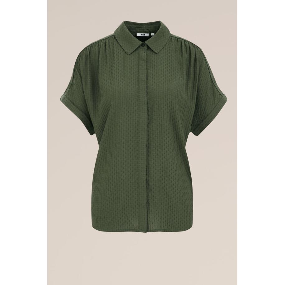 WE Fashion Dames blouse met structuur - Regular fit - Donkergroen - Viscose - Maat: S Groen