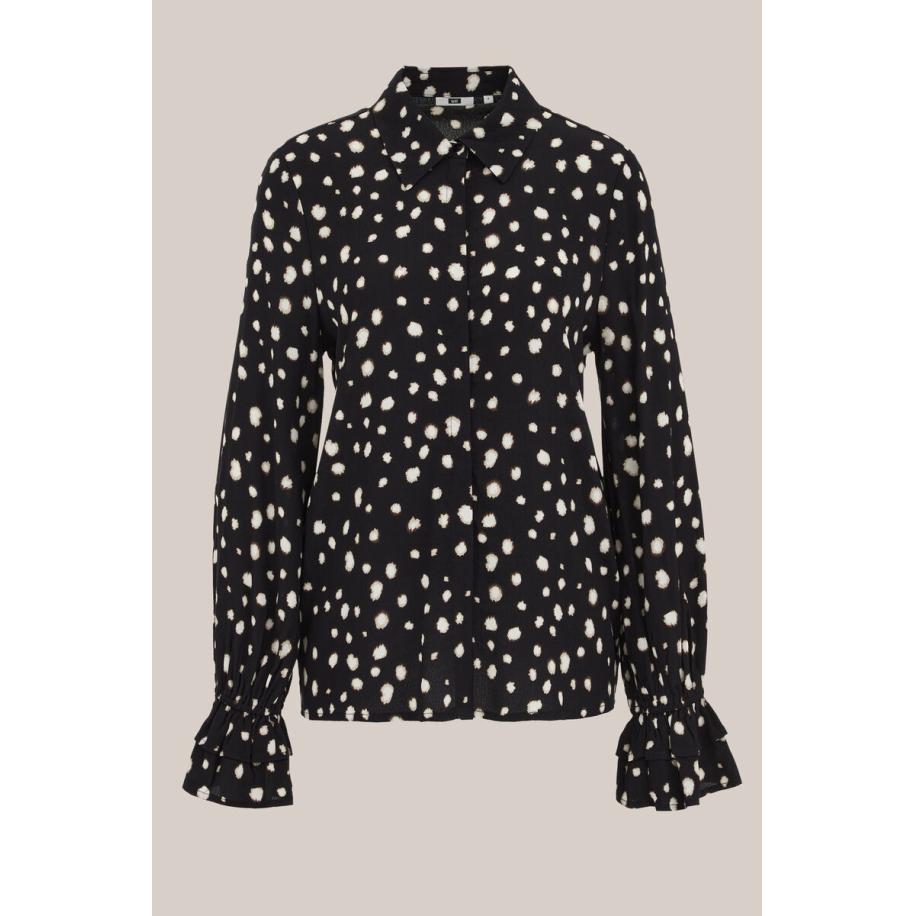 WE Fashion Dames blouse met print - Regular fit - Zwart - Viscose - Maat: XS Zwart