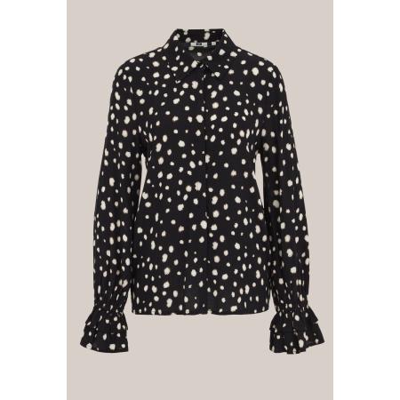 WE Fashion Dames blouse met print - Regular fit - Zwart - Viscose - Maat: XS