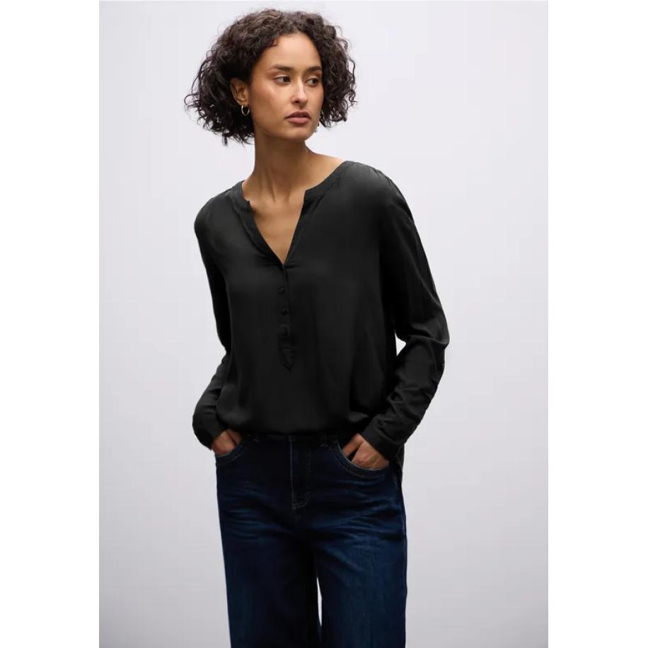Street One Basic blouse in effen kleur Zwart