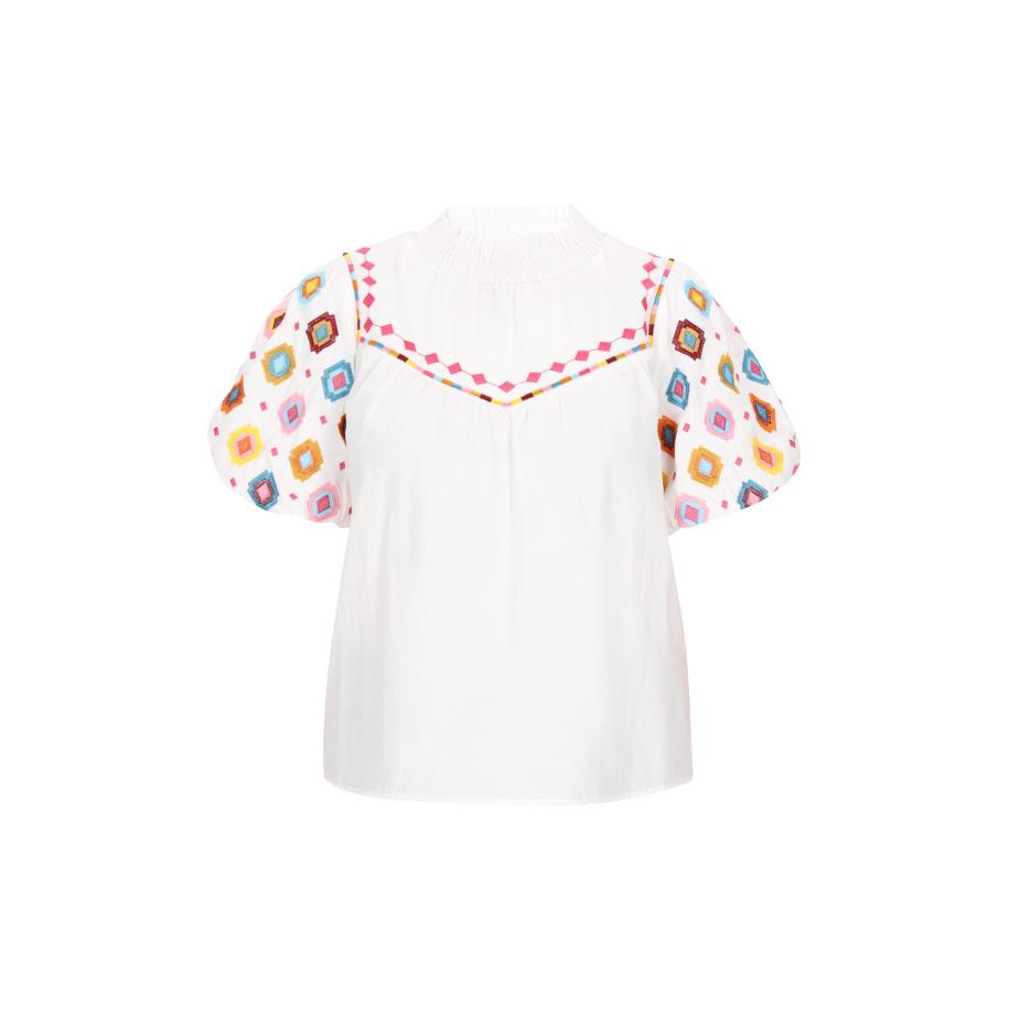 Gaya Gaya Blouse Fashion Look lichtblauw / mosterd / bordeaux / wit -