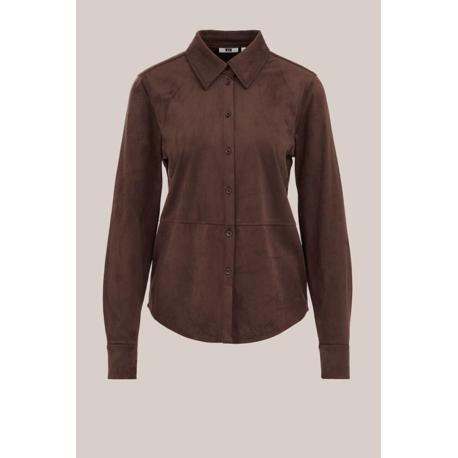 WE Fashion Dames blouse met suèdelook - Regular fit - Donkerbruin - Maat: XS Bruin