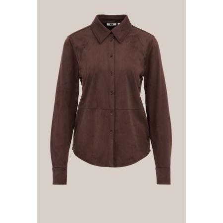 WE Fashion Dames blouse met suèdelook - Regular fit - Donkerbruin - Maat: XS