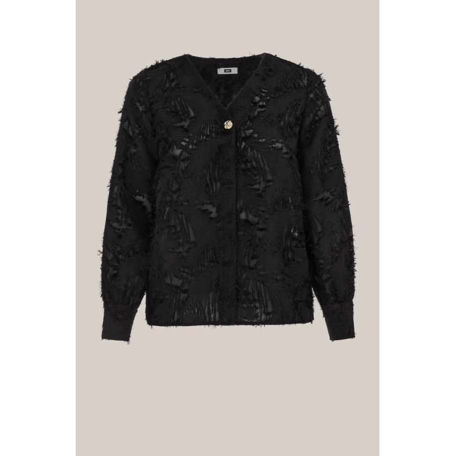 WE Fashion Dames blouse met jacquard-dessin - Curve - Regular fit - Zwart - Plus Size Maat: 44 Zwart