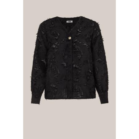 WE Fashion Dames blouse met jacquard-dessin - Curve - Regular fit - Zwart - Plus Size Maat: 44