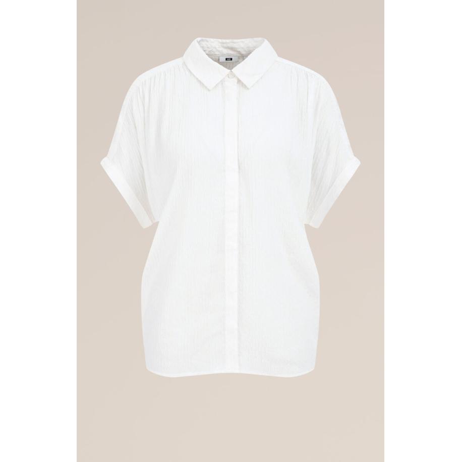 WE Fashion Dames blouse met structuur - Regular fit - Wit - Viscose - Maat: S Wit