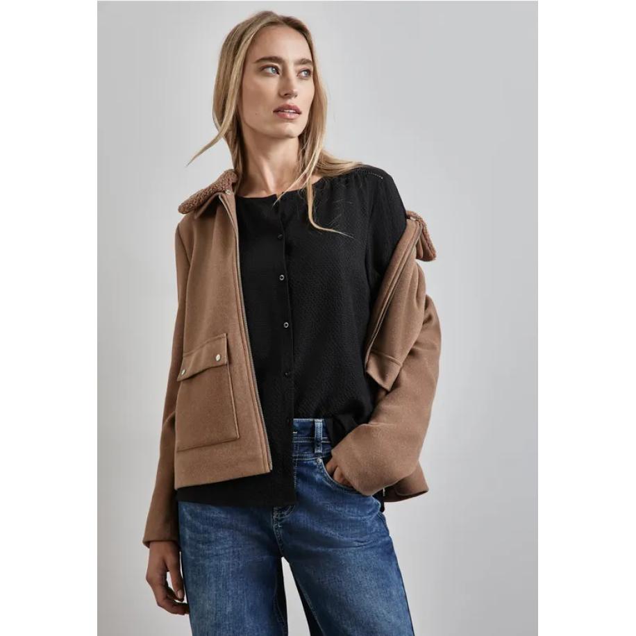 Street One Gestructureerde blouse met borduursel Zwart