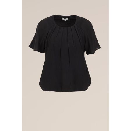 WE Fashion Dames blouse met plooidetail - Loose fit - Zwart - Viscose - Maat: XS
