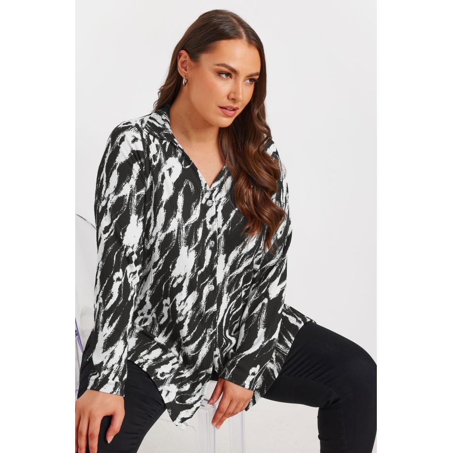 Yours Overhemd Met Textuur En Abstracte Print In Zwart/Wit Size 66-68 Zwart