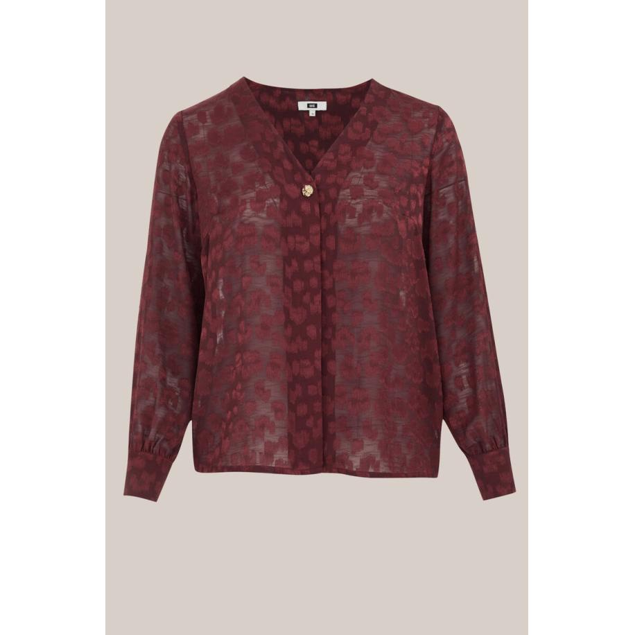 WE Fashion Dames blouse met structuur - Curve - Regular fit - Donkerrood - Plus Size Maat: 44 Rood