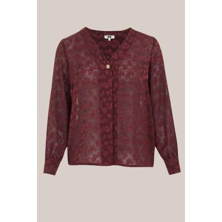 WE Fashion Dames blouse met structuur - Curve - Regular fit - Donkerrood - Plus Size Maat: 44