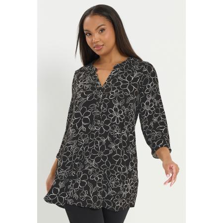 Yours Plus Size Black Floral Print Placket Top Size 66-68