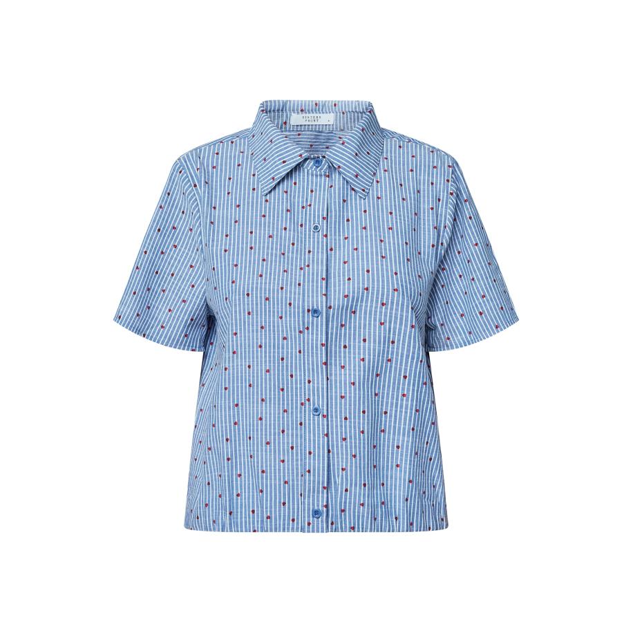 SISTERS POINT Blouse GUFO lichtblauw / rood / wit Blauw