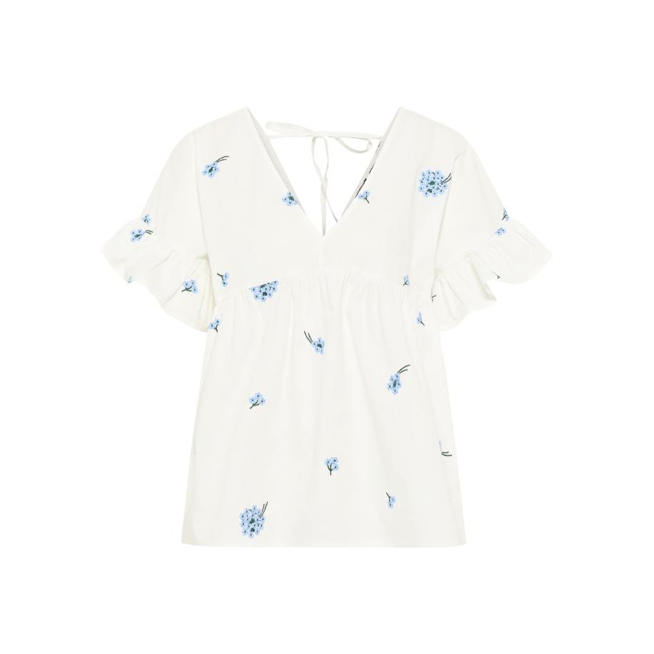 DreiMaster DreiMaster Vintage Blouse lichtblauw / donkergroen / natuurwit -